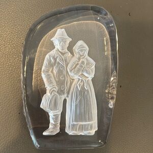 Swede Hovmantorp RUNE STRAND Carved Glass Crystal Kristina/Karl Oskar Sculpture